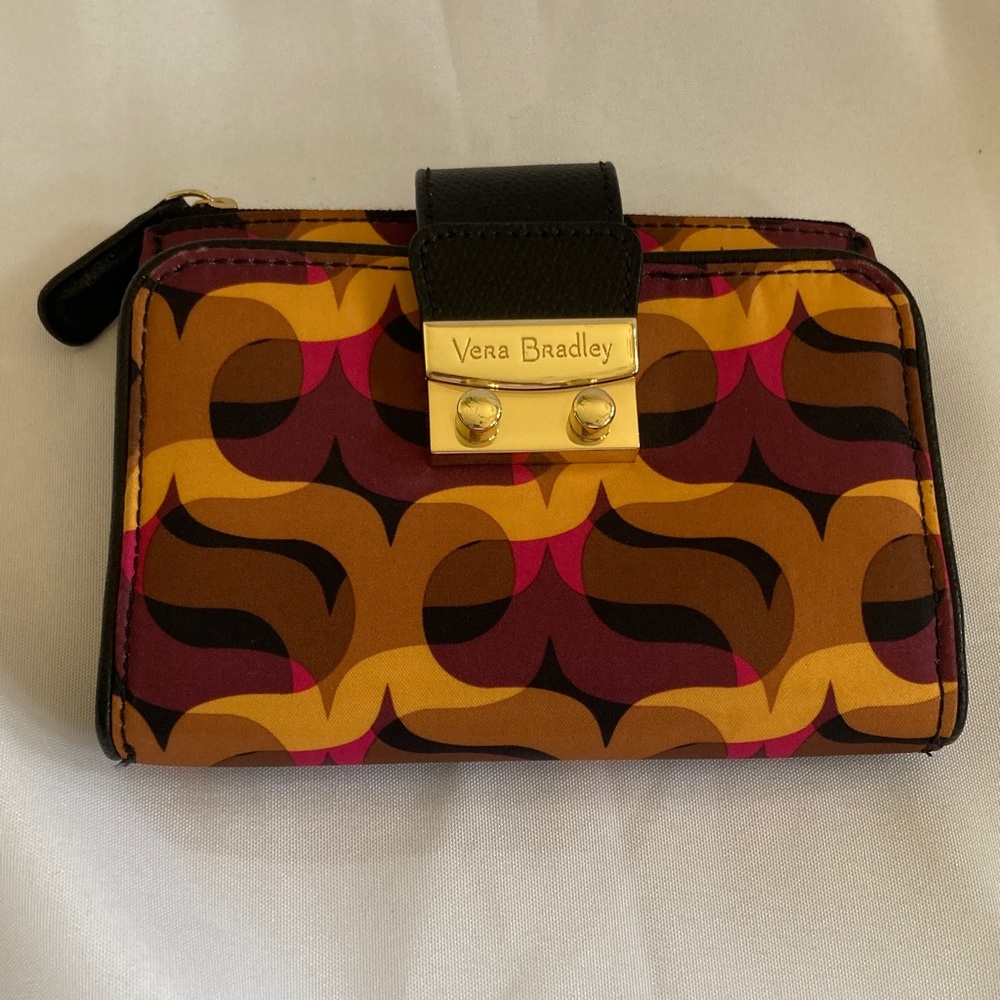Vera Bradley Retro Pattern Wallet - Brown, Yellow, Pink